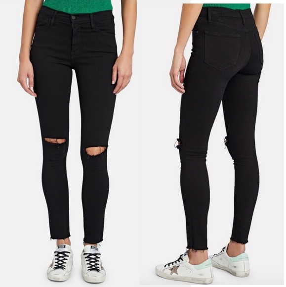 FRAME Le High Skinny Slit Crop Jeans In Black Size 27 - Picture 2 of 14